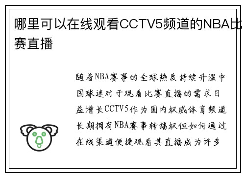 哪里可以在线观看CCTV5频道的NBA比赛直播